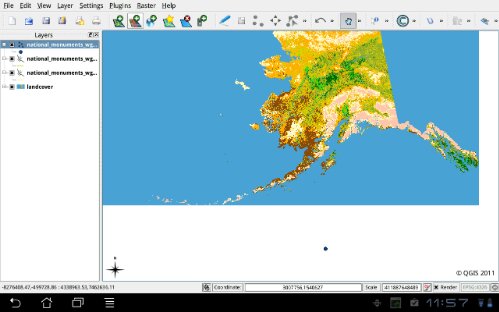 QGIS running on Android in an early working prototype screenshot