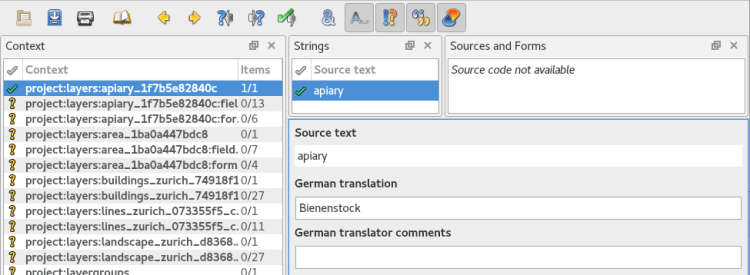 Qt Linguist editor with a translated project string marked as finished