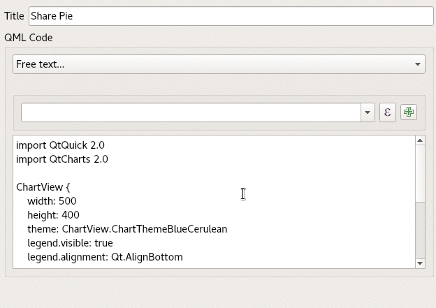 Animated QML Widget configuration assigning expression-based forest share values to pie slices