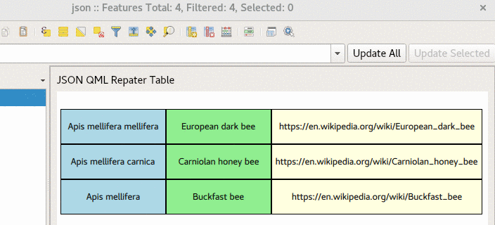 Animated custom QML table widget for PostgreSQL JSON object data
