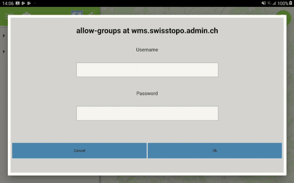 Authentication dialog for protected services in QField 1.2