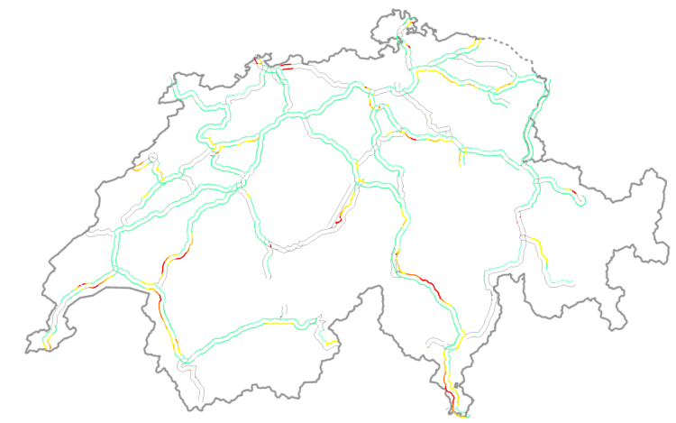 Trafic on motorway network after “manual” M-value interpolation.