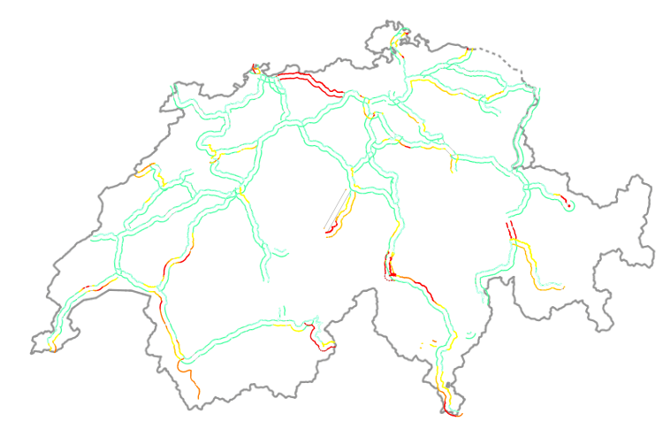 Trafic on motorway network after M-value interpolation using numpy.