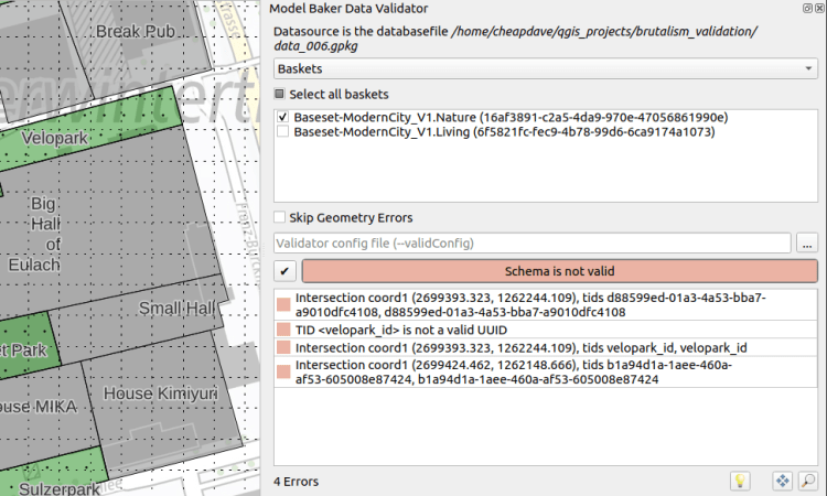 Data Validator results filtered to the nature basket