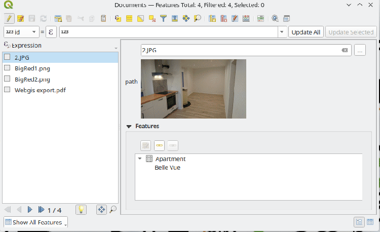 Document feature form showing links to related features