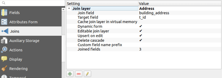 Join settings for the one-to-one Building and Address relation
