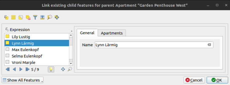 Dialog for linking owners to an apartment