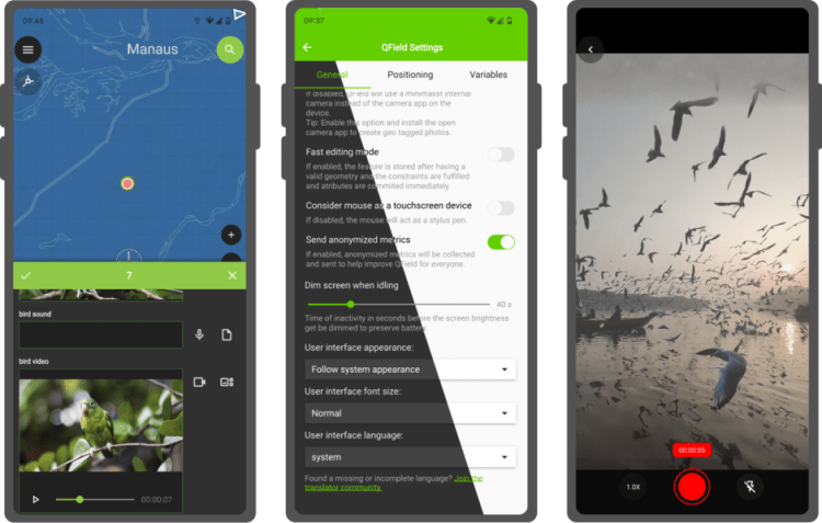 QField 2.7 feature form showing audio and video recording attachments