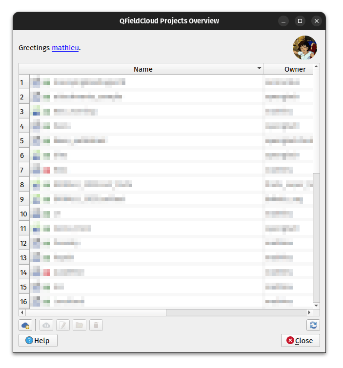 QFieldSync dialog with the Create New Project button for creating a QFieldCloud project