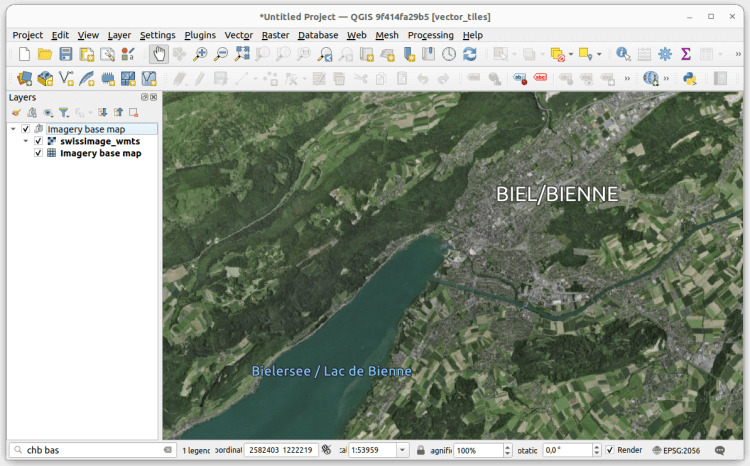 Swiss Locator loading the Imagery base map vector-tile layer with imagery reference data