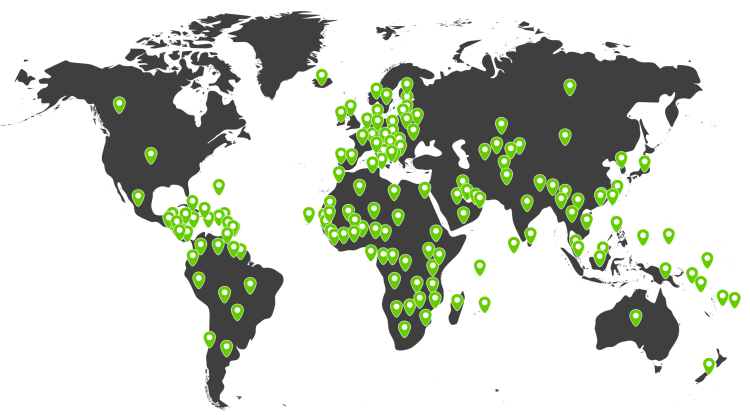 Graphic showing QField downloads in more than 150 countries