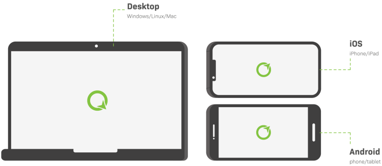 Illustration of QField running on mobile and desktop platforms