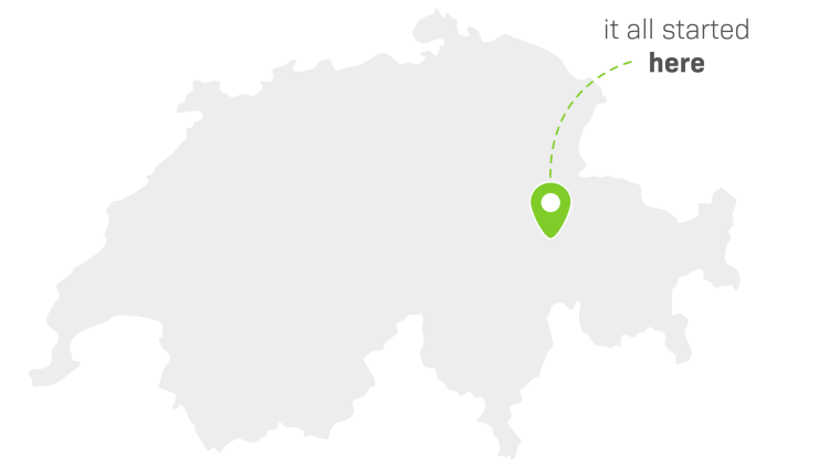 Illustration showing QField growing from Switzerland to global use